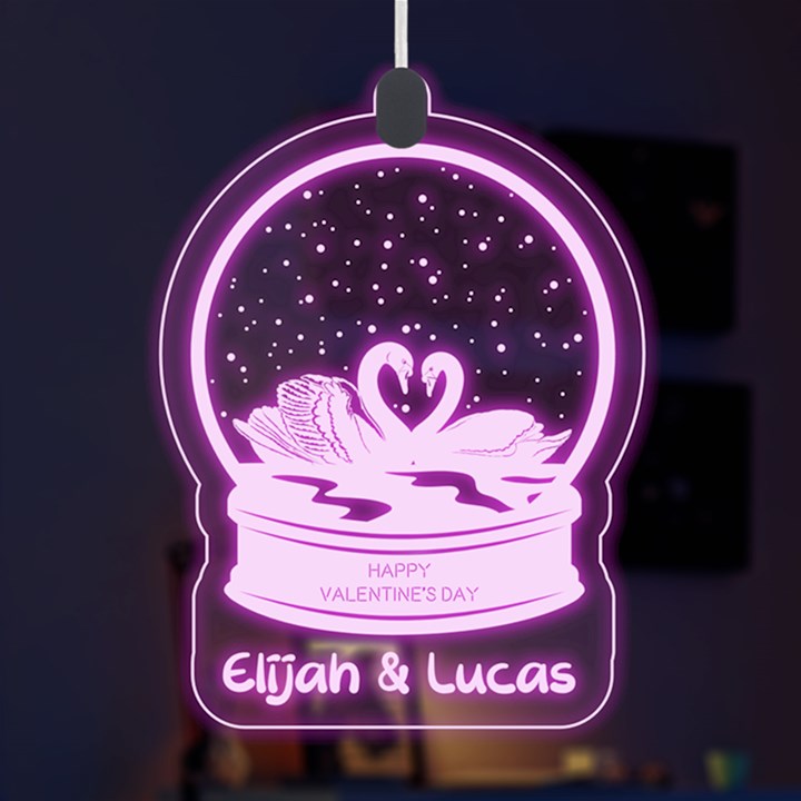Personalized Name Love Snow Globe Swans LED Acrylic Ornament