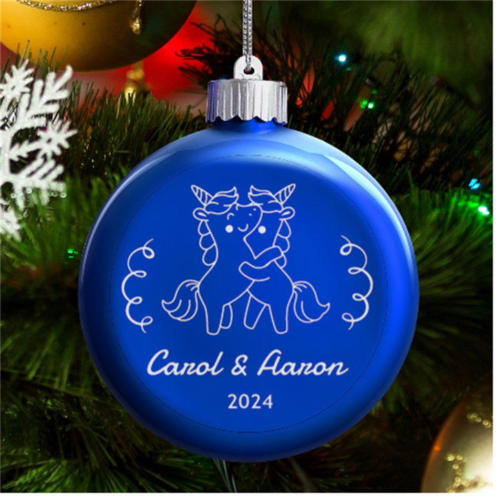 Personalized Unicorn Hug Love Name LED Glass Round Ornament