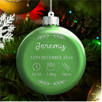 Personalized New Birth Baby Name LED Glass Round Ornament Front