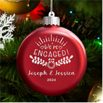 Personalized We are engaged couple Name LED Glass Round Ornament Front