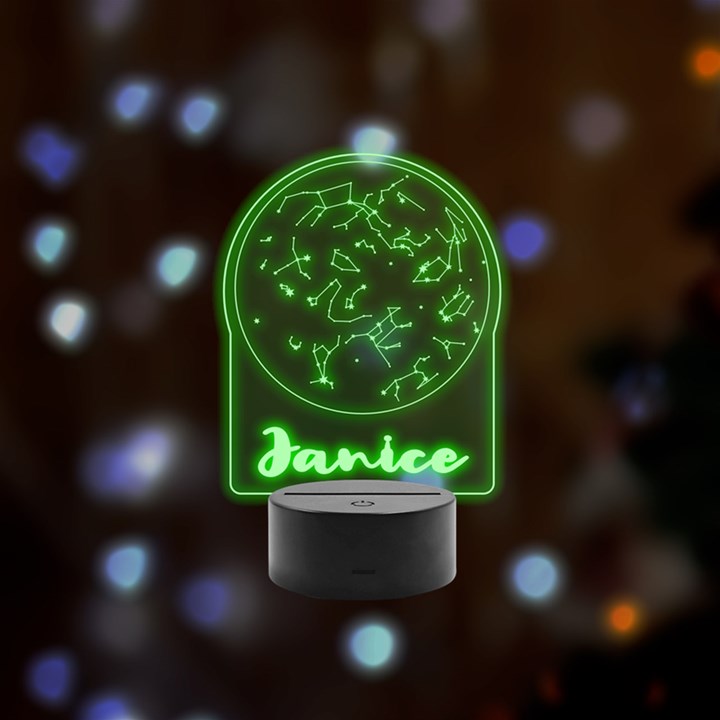Personalized Star Map Night Sky Star Name Remote LED Acrylic Message Display (Black Round Stand) 