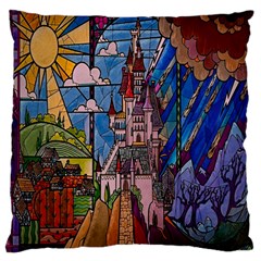 Castle Building Stained Glass Large Cushion Case (two Sides)