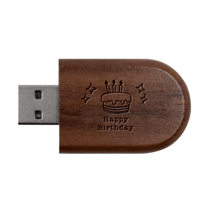 Personalized Happy Birthday Name Wood Oval USB Flash Drive Wood Oval USB Flash Drive