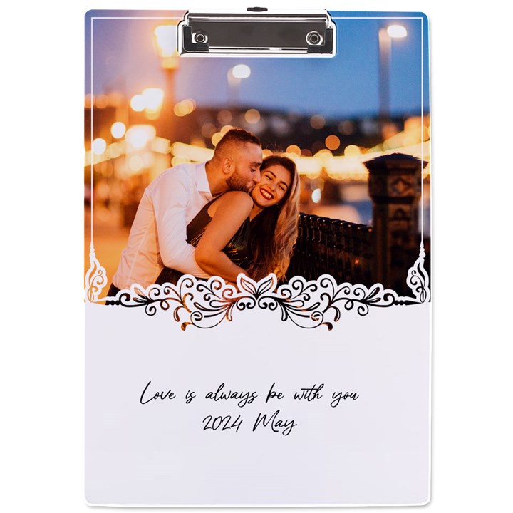 Personalized White Flower Frame Photo Name A4 Acrylic Clipboard A4 Acrylic Clipboard