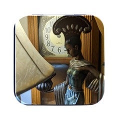 Erte Figurine And A Clock Square Metal Box (black)