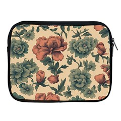 Victorian Beige And Teal Flower Pattern Apple Ipad 2/3/4 Zipper Cases