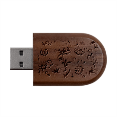 Victorian Beige And Teal Flower Pattern Wood Oval Usb Flash Drive