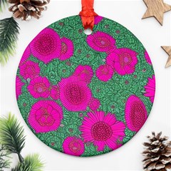 Mid Century Retro Floral 1970s 1960s Pattern 97 Round Ornament (two Sides)