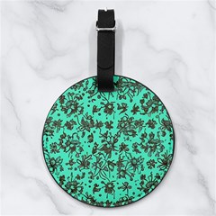 Mid Century Retro Floral 1970s 1960s Pattern 102 Nappa Leather Luggage Tag Round