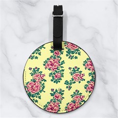 Retro 1880s Flowers Pattern 8 Nappa Leather Luggage Tag Round