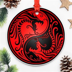 Red Yin Yang Dragons Round Ornament (two Sides)