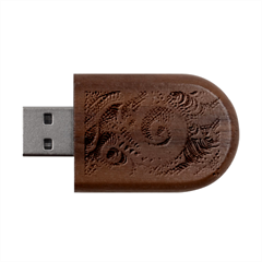 Abstract Fractal Art Swirl Pattern Wood Oval Usb Flash Drive