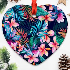 Hawaiian Flowers Hawaii Heart Ornament (two Sides)