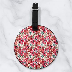Red Flowers Nappa Leather Luggage Tag Round
