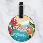 Custom Initial Name Hawaii Beach Nappa Leather Luggage Tag Round Front