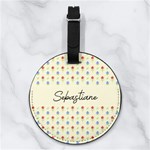 Floral Any Text Name Nappa Leather Luggage Tag Round Front