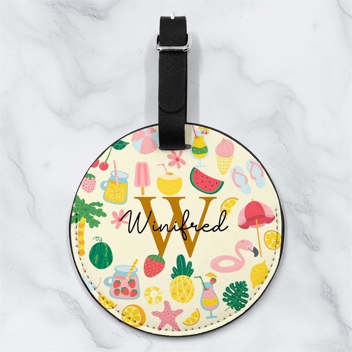 Beach Toy Any Text Name Nappa Leather Luggage Tag Round