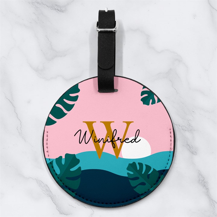 Sea View Any Text Name Nappa Leather Luggage Tag Round