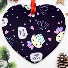 Cupcake Doodle Heart Love Heart Ornament (two Sides)
