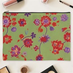 Mid Century Retro Floral 1970s 1960s Pattern 76 Cosmetic Bag (xxxl)