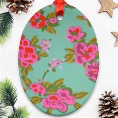 Mid Century Retro Floral 1970s 1960s Pattern 81 Oval Ornament (two Sides)