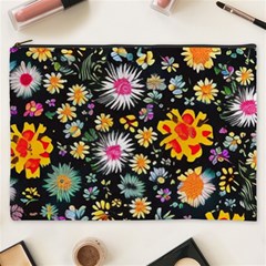 Mid Century Retro Floral 1970s 1960s Pattern 57 Cosmetic Bag (xxxl)