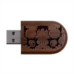 Mid Century Retro Floral 1970s 1960s Pattern 54 Wood Oval Usb Flash Drive