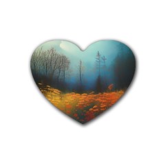 Wildflowers Field Outdoors Clouds Trees Cover Art Storm Mysterious Dream Landscape Rubber Coaster (heart)