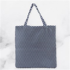 Blue And White Chevron Wavy Zigzag Stripes Grocery Tote Bags