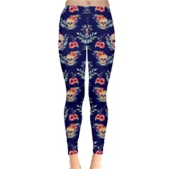 Navy Skull Floral Leggings