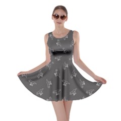 Gray Tyrannosaurus Dinosaur Doodle Pattern Skater Dress 