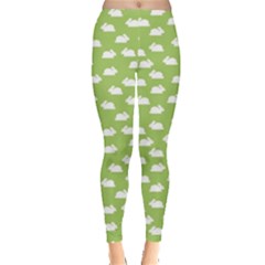 Green Pattern With White Bunnies Women s Leggings