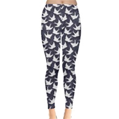 Blue Old School Pattern With Birds Leggings