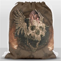 Awesome Creepy Skull With Rat And Wings Drawstring Bag (large)