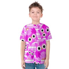 Pink Owl Pattern Background Kids  Cotton Tee