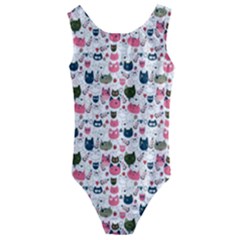Adorable Seamless Cat Head Pattern01 Kids  Cut-out Back One Piece Swimsuit