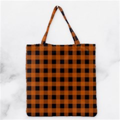 Orange Black Buffalo Plaid Grocery Tote Bag