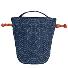 Blue Sashiko Pattern Drawstring Bucket Bag