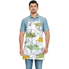 Flower Line Art Color Seamless Pattern Kitchen Apron