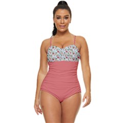 Boho Flower Light Blue Retro Full Coverage Swimsuit