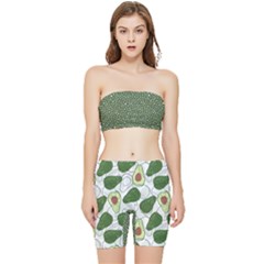 Avocado Pattern Stretch Shorts And Tube Top Set