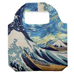 The Great Wave Of Kanagawa Painting Starry Night Vincent Van Gogh Premium Foldable Grocery Recycle Bag