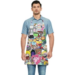 Assorted Cartoon Characters Doodle  Style Heroes Kitchen Apron