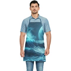 Moonlight High Tide Storm Tsunami Waves Ocean Sea Kitchen Apron