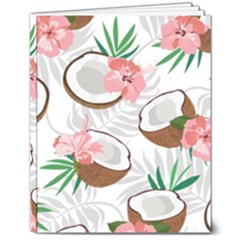 Seamless Pattern Coconut Piece Palm Leaves With Pink Hibiscus 8  X 10  Hardcover Notebook