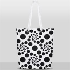 Dot Dots Round Black And White Full Print Rope Handle Tote (small)