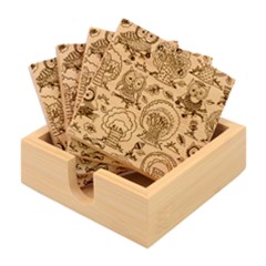 Seamless-pattern-with-trees-owls Bamboo Coaster Set