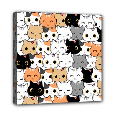Cute-cat-kitten-cartoon-doodle-seamless-pattern Mini Canvas 8  X 8  (stretched)