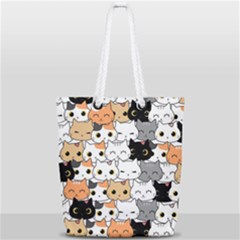 Cute-cat-kitten-cartoon-doodle-seamless-pattern Full Print Rope Handle Tote (small)