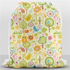 Nature Doodle Art Trees Birds Owl Children Pattern Multi Colored Drawstring Bag (large)